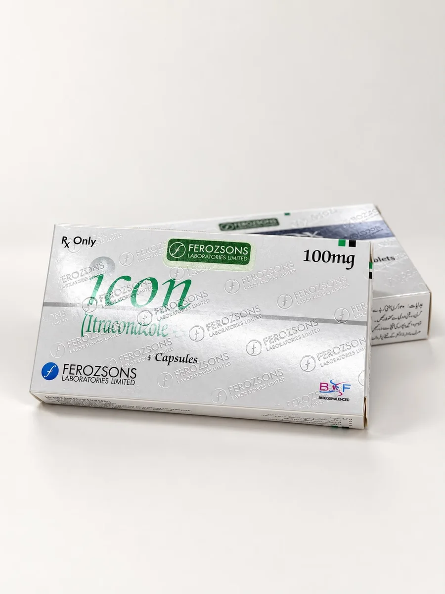 Icon carton with a colour-shifting Ferozsons seal on a metallised face